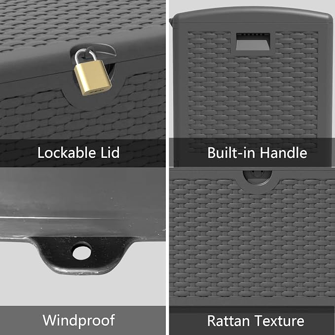 90 Gallon Plus Outdoor Storage Box Waterproof Lockable Resin Deck Box Large - Image 7
