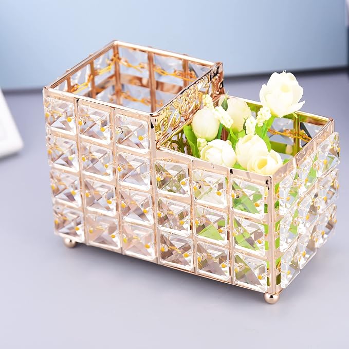 K COOL Crystal Makeup Brush Holder 2 Slot Hexagon Cosmetics Brush Eyeliner - Image 3