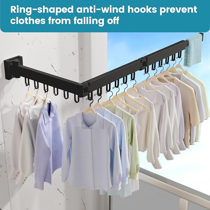 Abiglifty Clothes Drying Rack Wall Mounted, Laundry Drying Rack Collapsible - Image 4