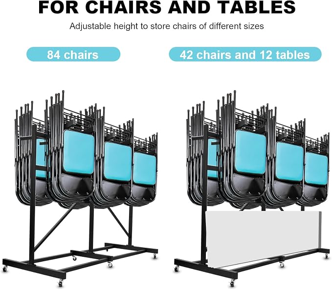 Folding Chair Rack, Heavy Duty Folding Chair Storage Rack Cart, 42 Chairs and - Image 4