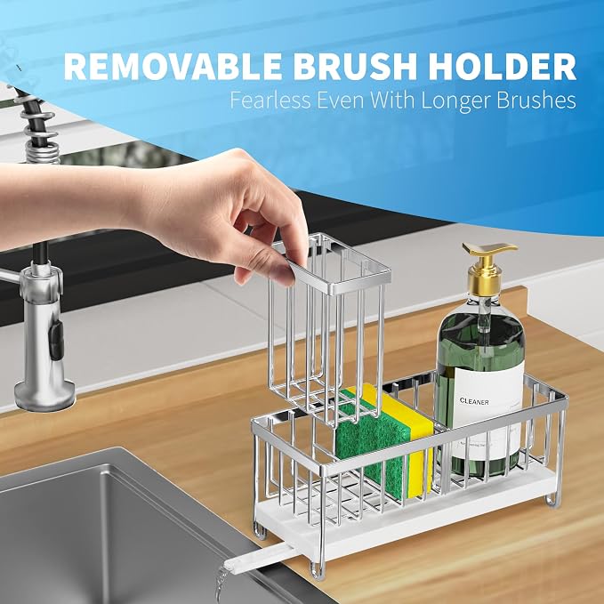 Cisily Silver Sponge Holder for Kitchen Sink, Sink Caddy Organizer - Image 3
