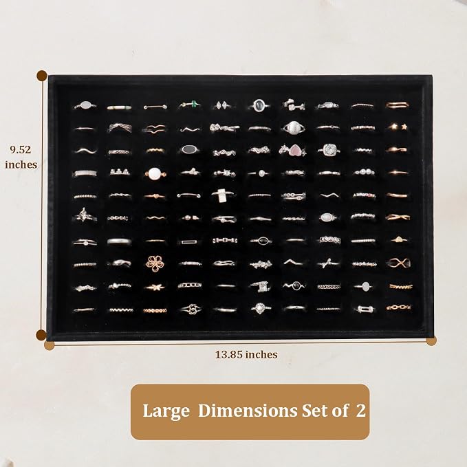 Large Velvet Jewelry Tray 2 Pack Stackable Jewelry Display Drawer Inserts Trays - Image 5