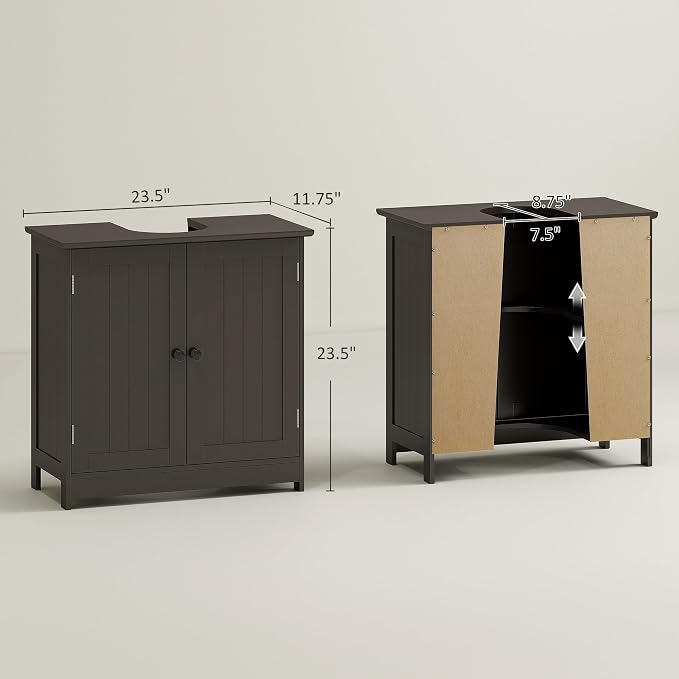 HOMCOM Under Sink Bathroom Cabinet, Pedestal Sink Storage Cabinet - Image 3