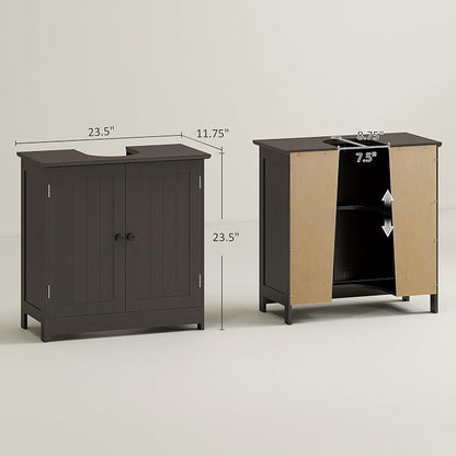 HOMCOM Under Sink Bathroom Cabinet, Pedestal Sink Storage Cabinet - Image 3