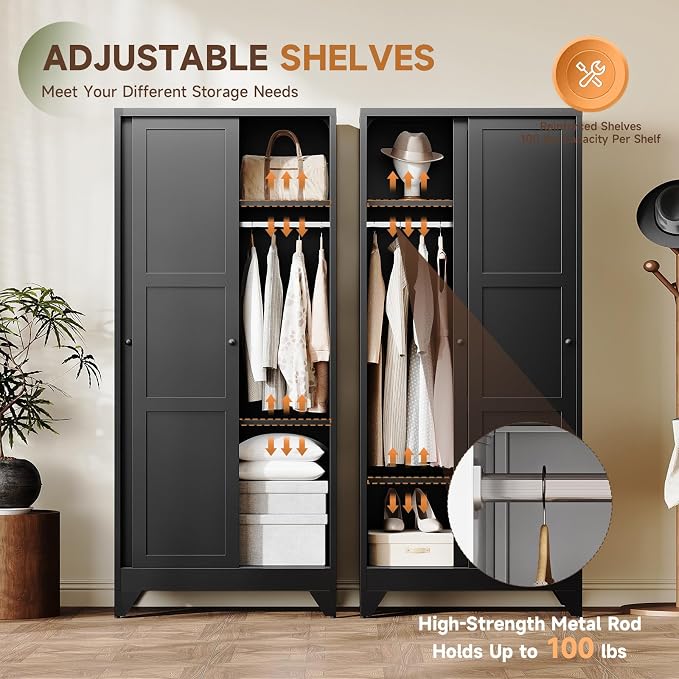 Letaya Armoire Wardrobe Closet, Narrow Slim Coat Closet Cabinet - Image 6