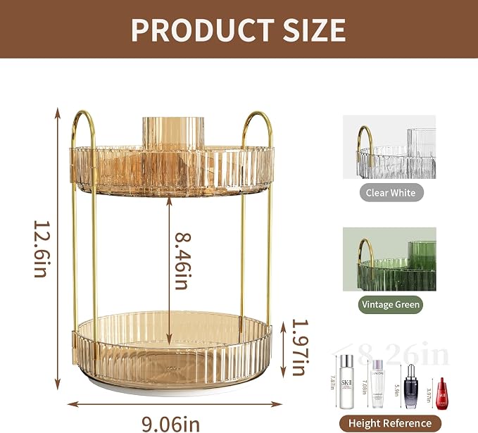 360 Rotating Makeup Organizer for Vanity 2 Tier Lazy Susan Bathroom Countertop - Image 8