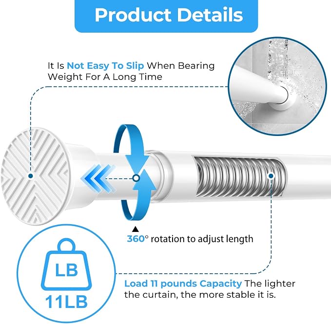 2Pcs Spring Tension Curtain Rod, No drilling Spring loaded Curtian rod - Image 3