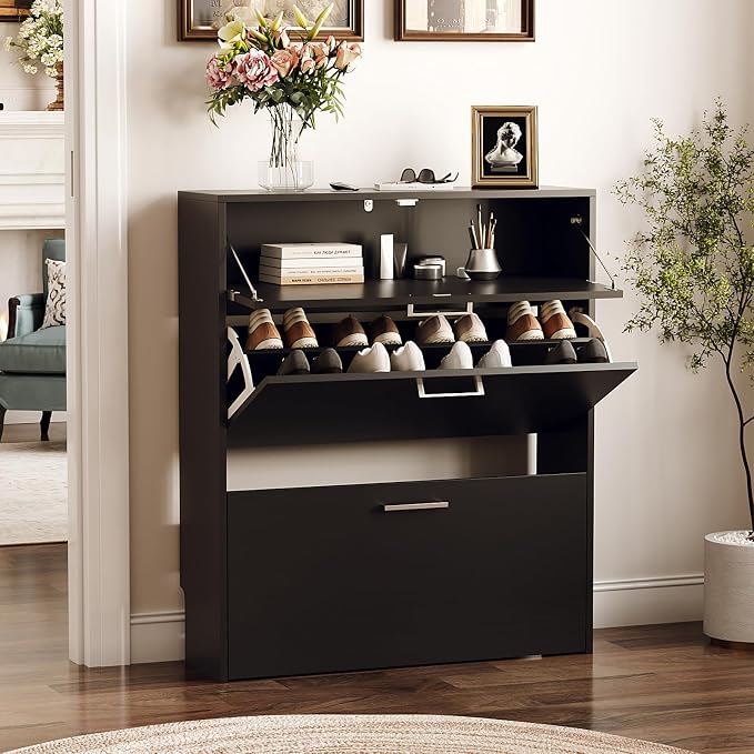 VINGLI Set of 2 Black Shoe Cabinet - Image 4