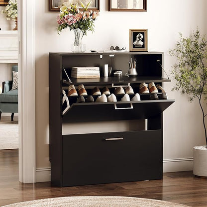 VINGLI Set of 2 Black Shoe Cabinet - Image 4