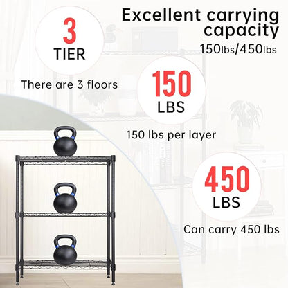BestOffice | 3-Tier Wire Shelf | 23" x 13.2" x 30.2" | Black | Storage Shelves - Image 4