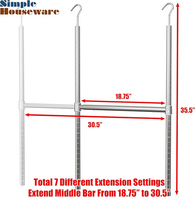 Simple Houseware Adjustable Closet Hanging Rod, Chrome - Image 3