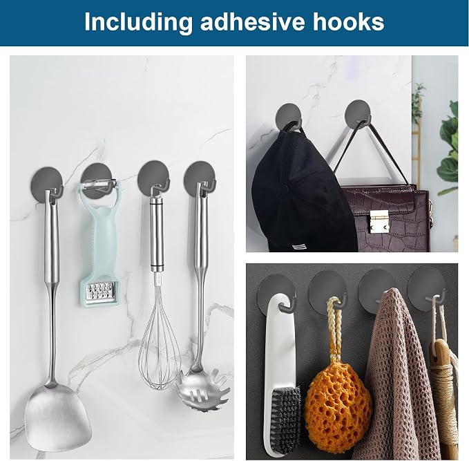 Diesisa Razor Holder for Shower + Adhesive Wall Hooks, Premium 304 Stainless - Image 3