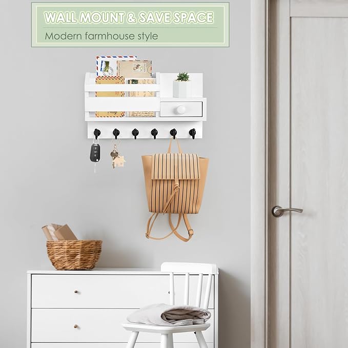 VIS'V Key Holder Wall Mount, Wooden Mail and Key Organizer, Small Shelf - Image 2