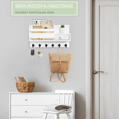 VIS'V Key Holder Wall Mount, Wooden Mail and Key Organizer, Small Shelf - Image 2