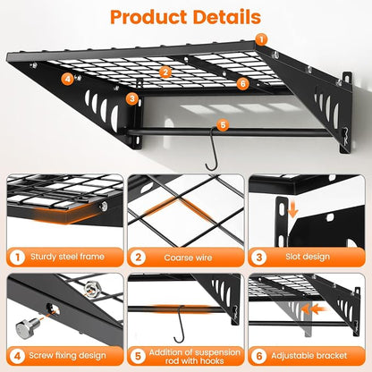 Garage Shelving 2x2ft 4-Pack, Garage Storage Rack 24"x24" Metal Shelves Black - Image 4