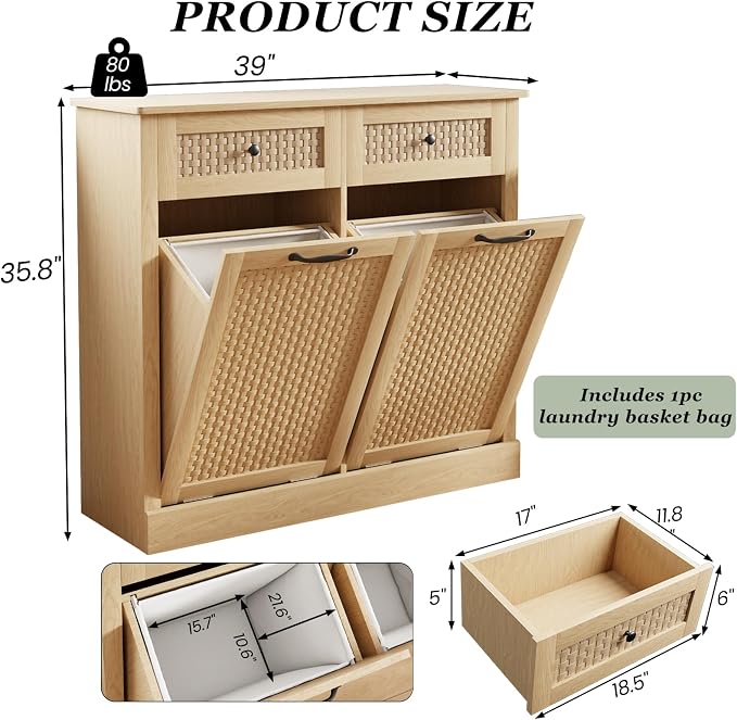 Double Tilt Out Laundry Hamper Cabinet, 10 Gallon Laundry Cabinet - Image 2