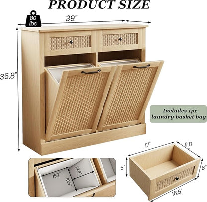 Double Tilt Out Laundry Hamper Cabinet, 10 Gallon Laundry Cabinet - Image 2