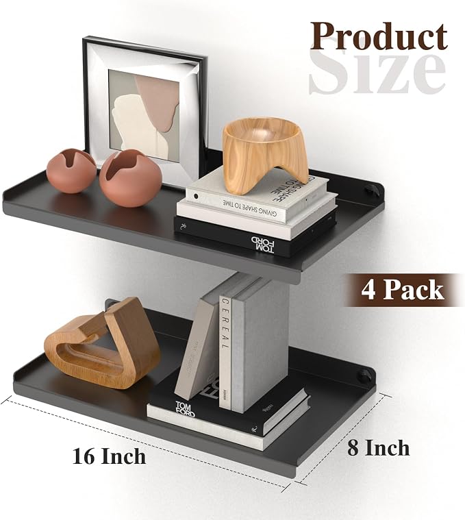 16X8 Inch Metal Wall Shelf Set of 4, Metal Wall Mounted Floating Shelves - Image 2