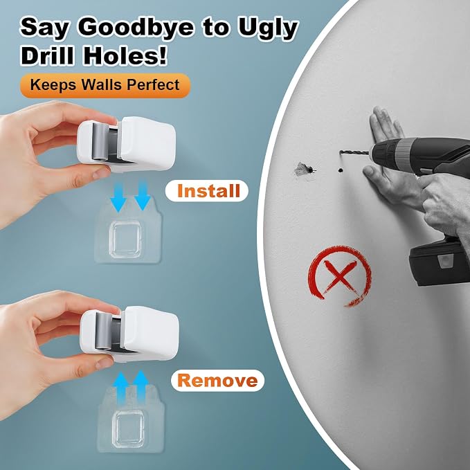 funest 6 Pack Mop and Broom Holder Wall Mount, No Drill Needed Self Adhesive - Image 3