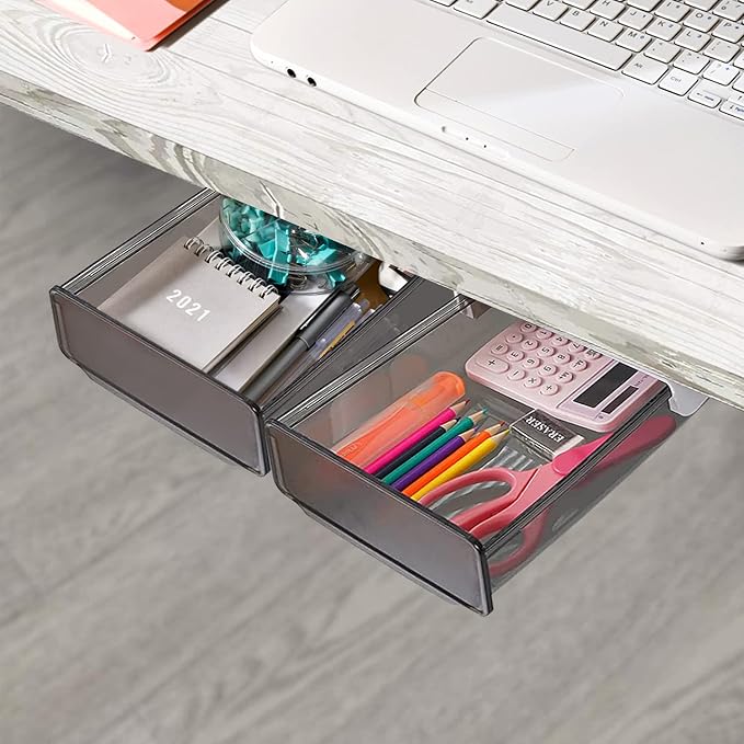 OSPNIEEK Self-adhesive Under Desk Drawer Organizer, 2 Pack Table Hidden Slide - Image 5