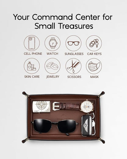 VLANDO Valet Tray for Men, Foldable PU Leather Catchall, Mocha Brown | Travel - Image 2