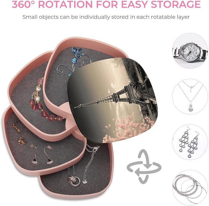 Paris Tower Rotating Jewelry Organizer Box 4-Layer 360° Rotatable ABS Jewelry - Image 4