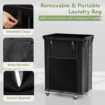 200L Laundry Hamper with Wheels, Rolling Laundry Basket with Metal Frame and - Image 6