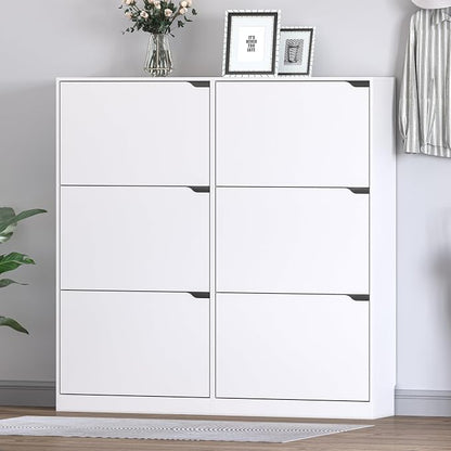 BORNOON Shoe Cabinet with 6 Flip Drawers, Slim Narrow Shoe Storage Cabinet - Image 3