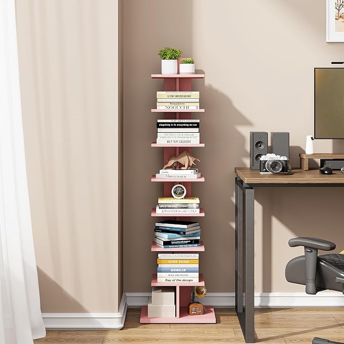 TUTOTAK Book Shelf, Narrow Spine Bookshelf, 8-Tier Bookcase - Image 7