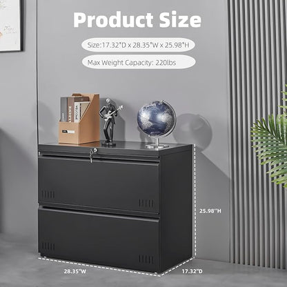 Metal File Cabinet with Lock, 2 Drawer Lateral File Cabinets - Image 3