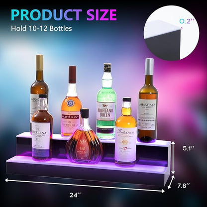 Led Lighted Liquor Bottle Display Shelf, 24 Inch 2 Tier Whiskey Rack, Support - Image 3