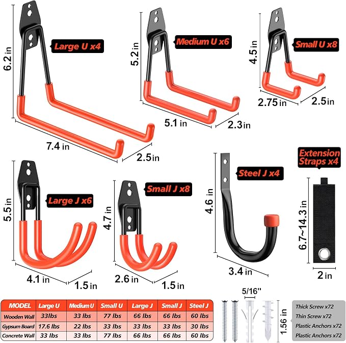 40 Pack Heavy Duty Garage Hooks, Solid Steel Wall Mount Hangers, - Image 2