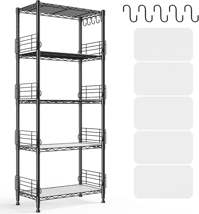5 Tier Metal Shelving Unit Pantry Storage Shelves by REIBII