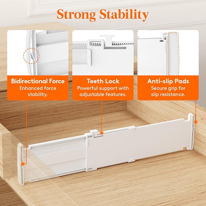 Lifewit 5 Pack Drawer Dividers for Clothes, Adjustable White Plastic Separators - Image 4