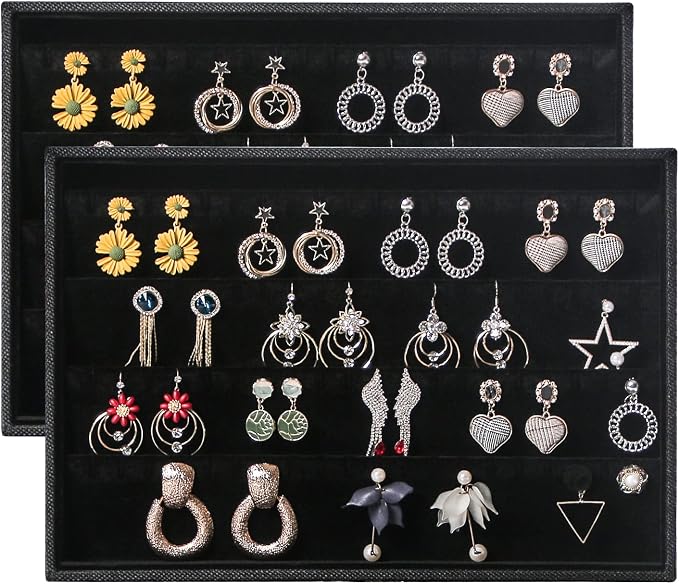 Julysky 2 Pcs/set Stackable Jewelry Organizer Trays，Earrings Tray+Earrings Tray - Image 5