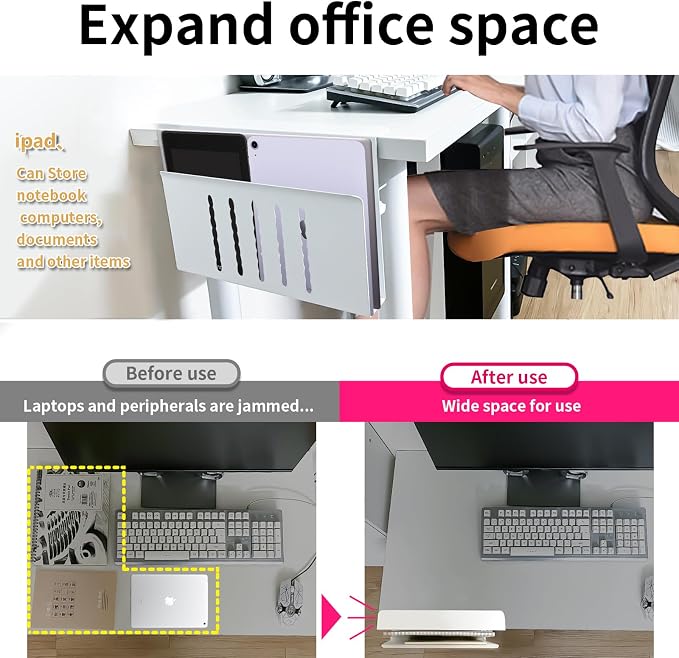 Desk Side Storage, Under Desk Storage, No Drill Steel Hanging Desk Organizer - Image 4