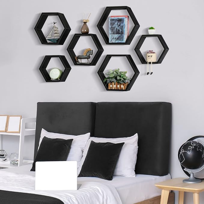 YBING Hexagon Floating Shelves Black Hexagon Shelves - Image 7