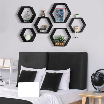 YBING Hexagon Floating Shelves Black Hexagon Shelves - Image 7