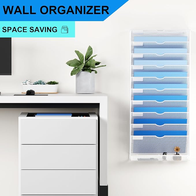 Hanging Wall File Organizer 10 Tier Wall Mounted File Holder Document Wall - Image 2