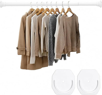 No Drilling Closet Rods for Hanging Clothes, Adjustable 30-88 in | White by DwelSpire