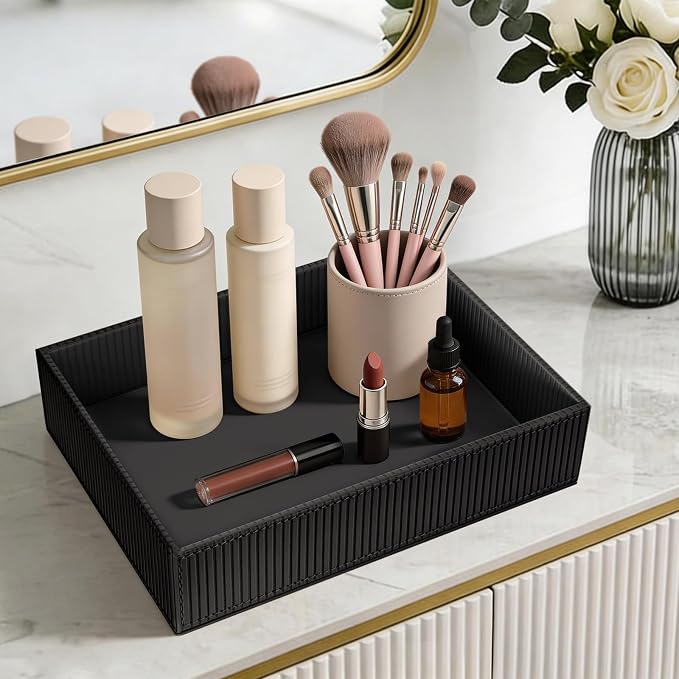 SITHON Valet Tray Desk Organizer, PU Leather Catchall Bedside Vanity Tray - Image 5