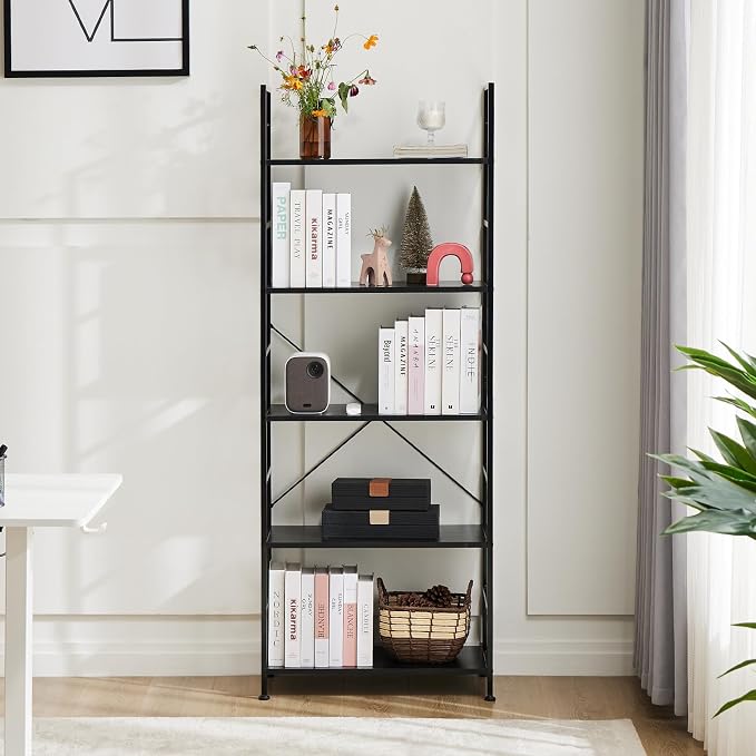 DUMOS 5 Tiers Open Bookshelf, Classic Freestanding Tall Display Shelf, Sturdy - Image 2