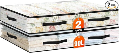 2 Pack Under Bed Storage Bags, 90L Foldable Clear Storage Containers by Unknown