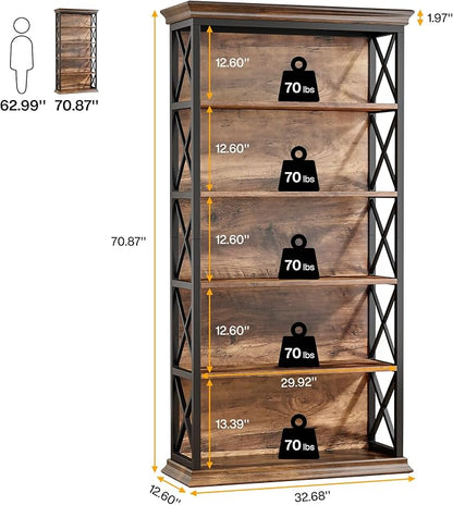 Tribesigns 6-Tier Bookcase, 71 Inches Industrial Bookshelves and Bookcase | - Image 2