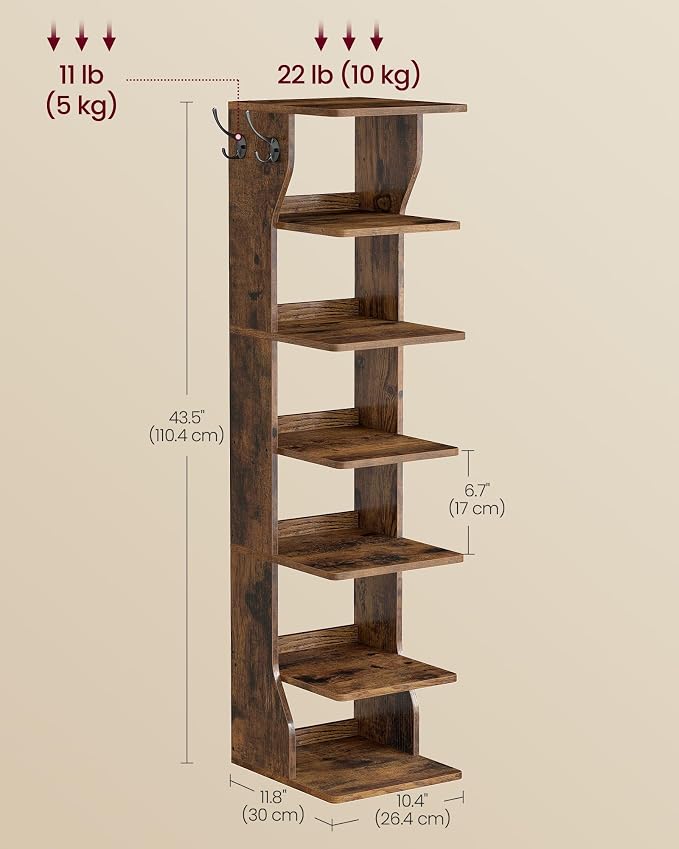 VASAGLE 7-Tier Vertical Shoe Rack, Narrow Shoe Storage Organizer - Image 3
