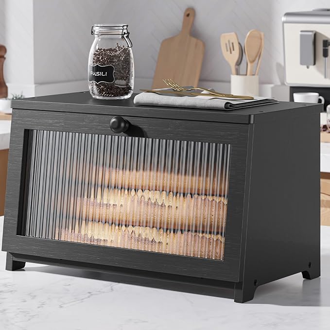 Kitsure Wooden Bread Box for Kitchen Countertop, Stylish Bread Storage by Kitsure