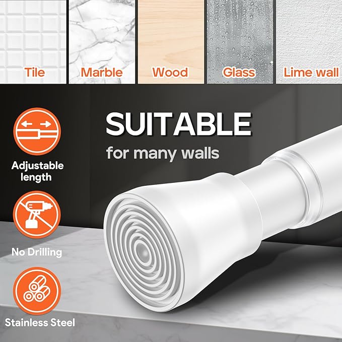 AIZESI White 2pcs Small Tension Rods 17 to 26 Inch, Durable Tension Curtain - Image 2