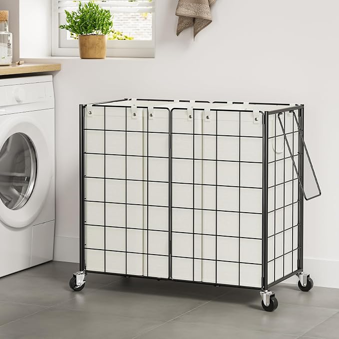 WOWLIVE Laundry Hamper with Wheels, Metal Wire Frame Rolling Laundry Basket 3 - Image 3