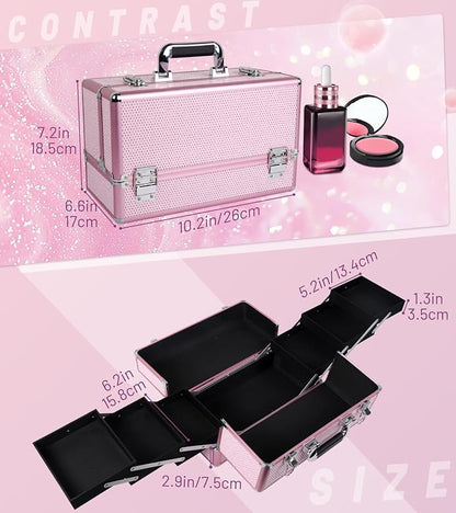 Large Makeup Train Case Cosmetic Organizer Case Makeup Box Portable Make Up - Image 2