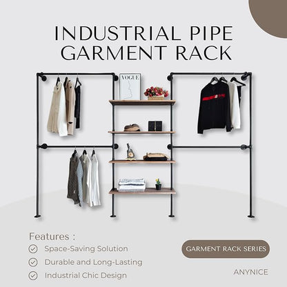 Industrial Pipe Clothing Rack, Wall Mounted Garment Hanging Rack - Image 2